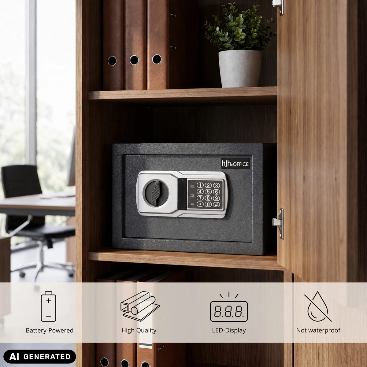 Tresor Safe Compact Basic in Anthrazit mit Digitalcode-Schloss von hjh OFFICE (KI-generiertes Bild)