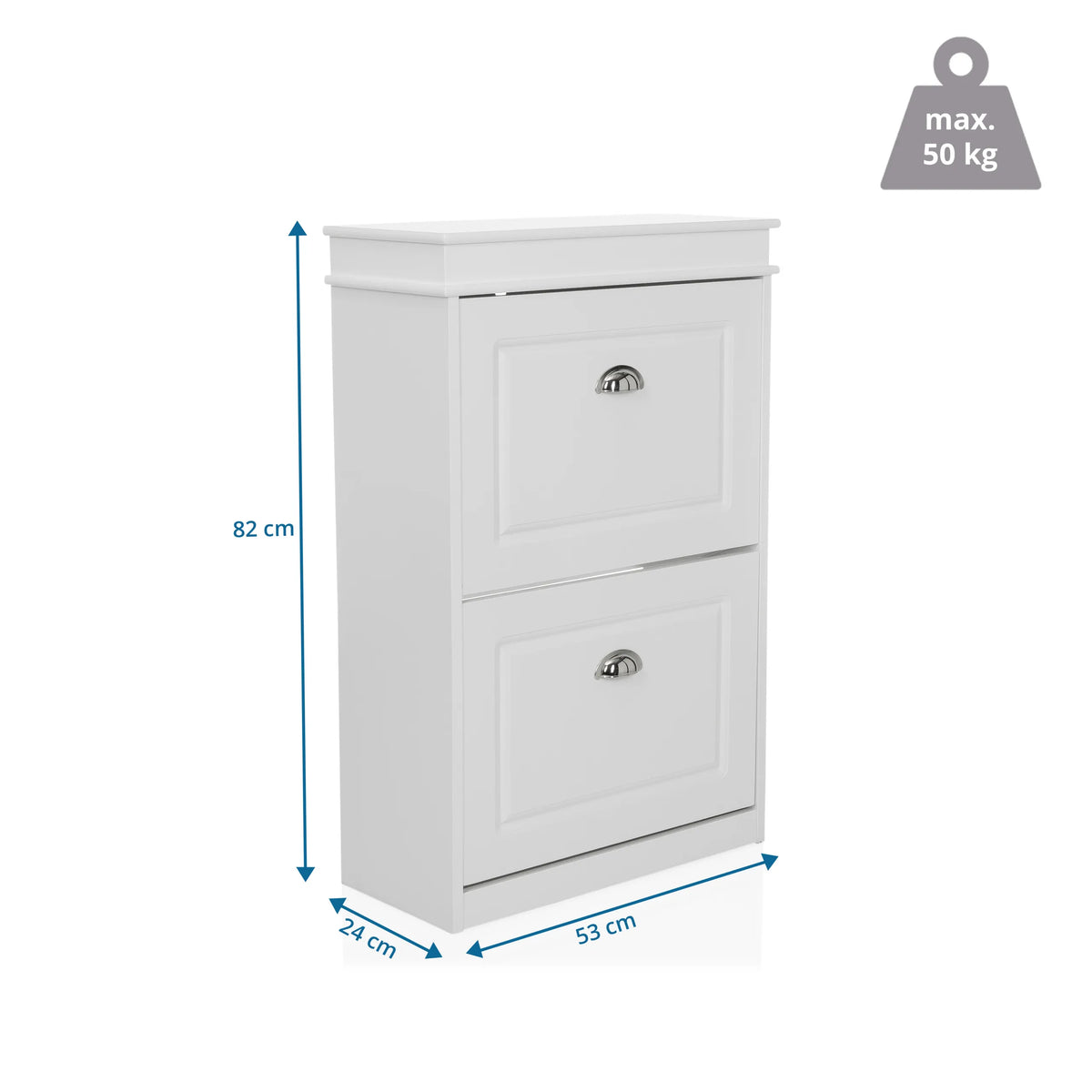 Maattekening van de schoenenkast ESTHA 2 met 82 × 53 cm en een draagvermogen van 50 kg van hjh LIVING