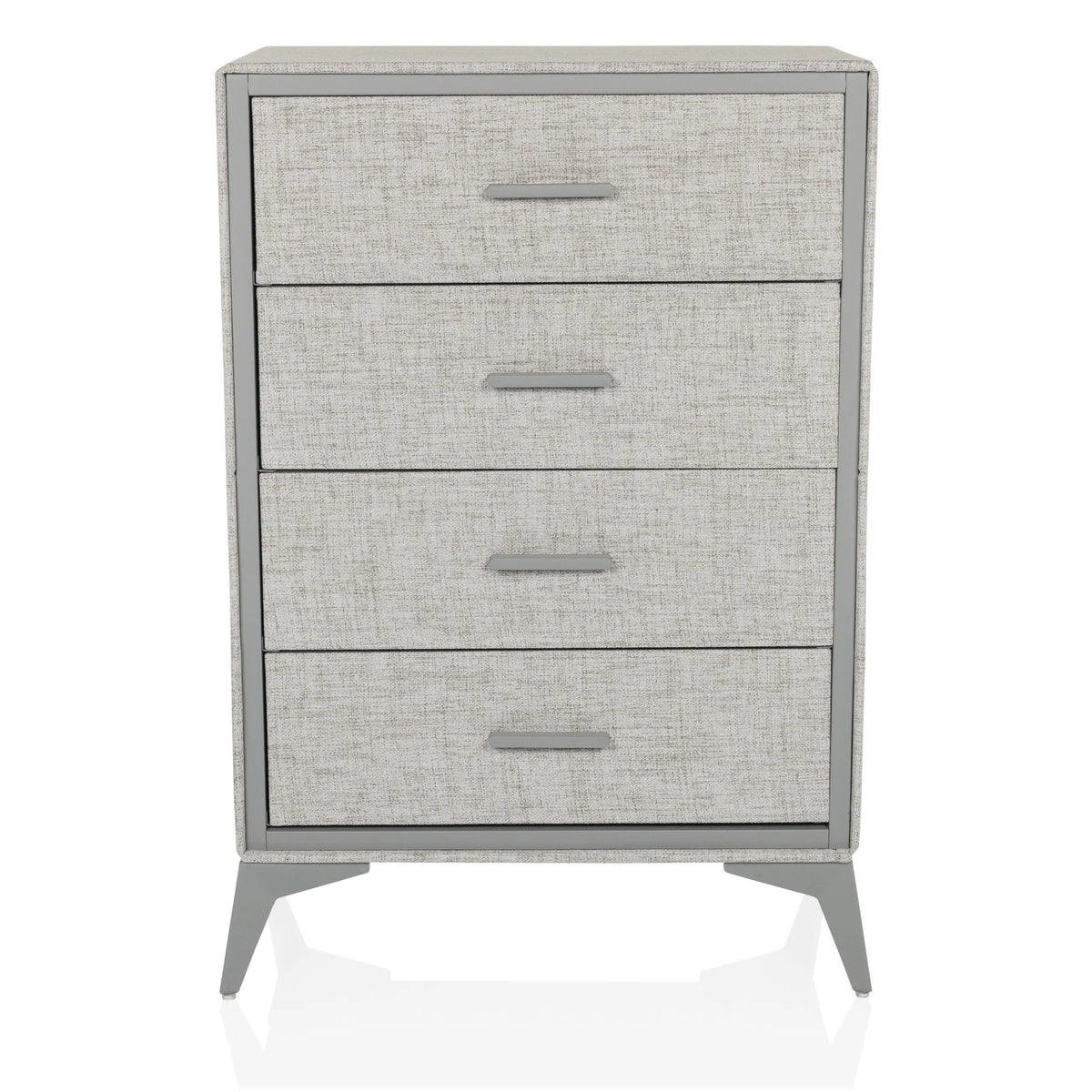 Grijze Commode SKUFFY met vier laden en slanke poten van hjh LIVING – 360-gradenweergave (vooraanzicht 0°)