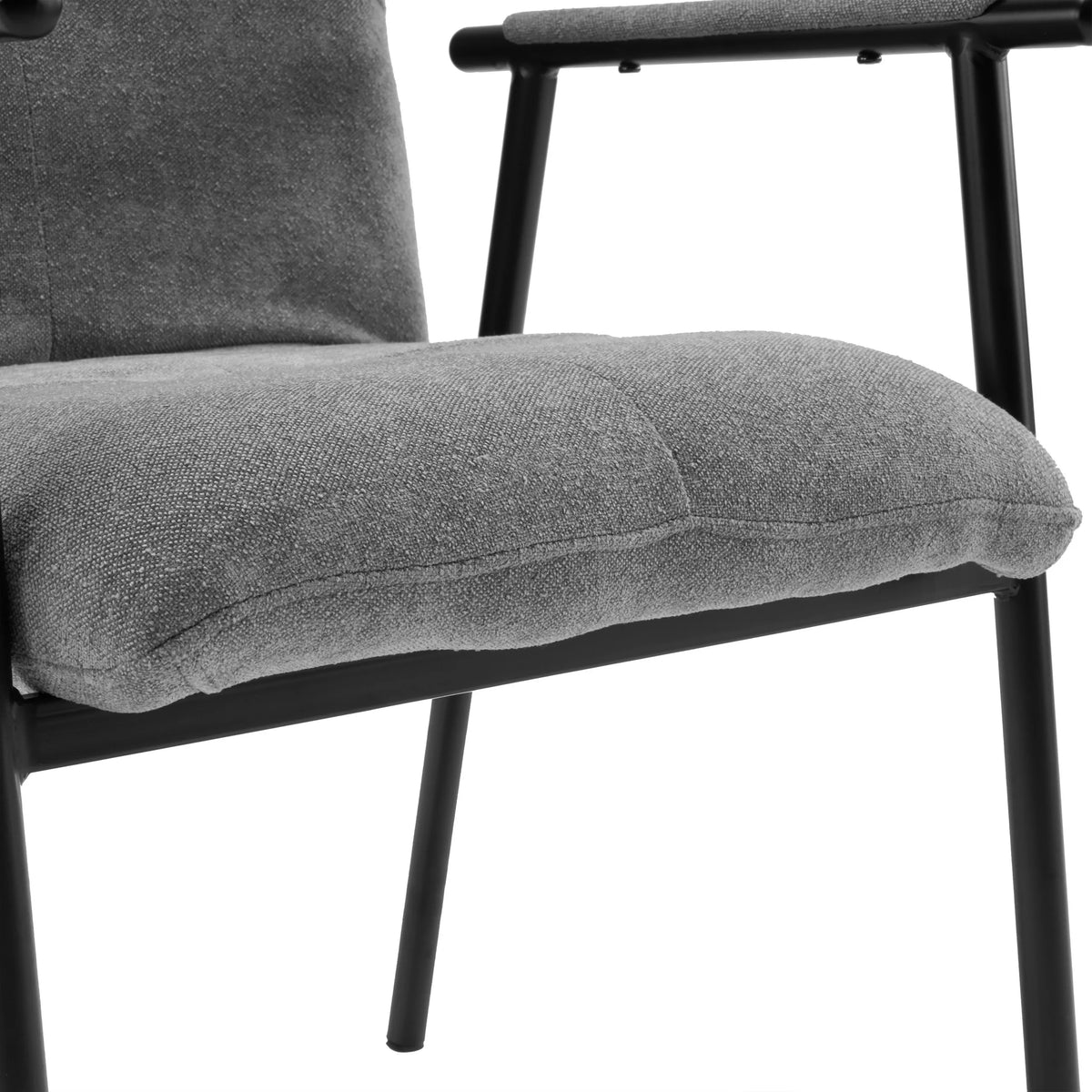Grijze stoffen bekleding van de zitting van de Lifea Flex gestoffeerde stoel met zwart frame van hjh LIVING