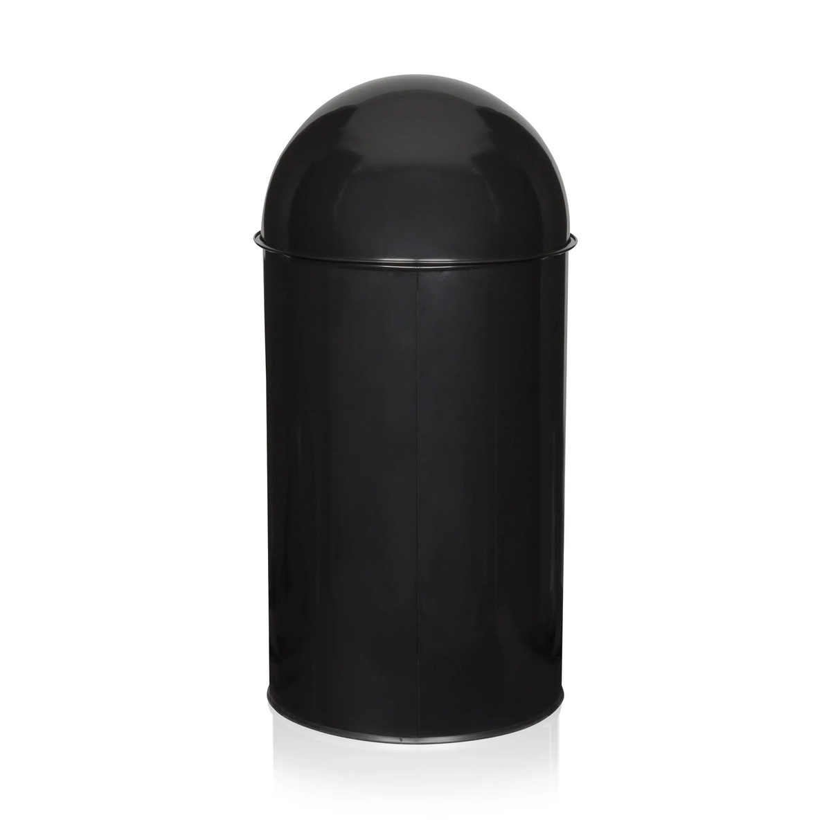 Zwarte Prullenbak PUSH 50L met zilverkleurige dekselinsert van hjh OFFICE – 360-gradenweergave (schuin achteraanzicht 240°)