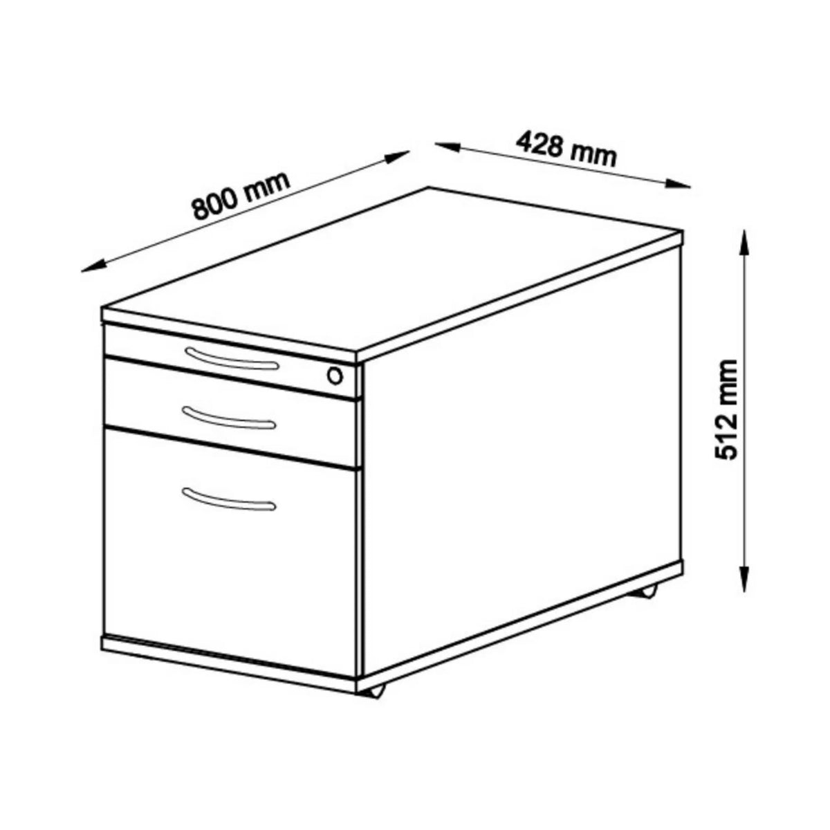 Technische tekening van de Rolcontainer SIGNA TC20 met 800 × 428 mm van hjh OFFICE PRO