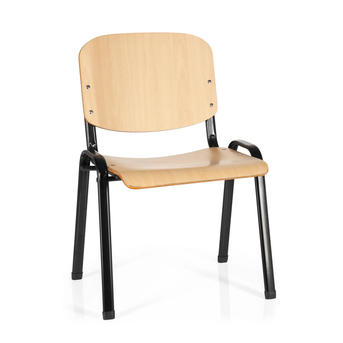 Vierpotige stoel XT 600 SW H met zitting en rugleuning van beukenhout en een zwart frame van hjh OFFICE – 360-gradenweergave (vooraanzicht 20°)
