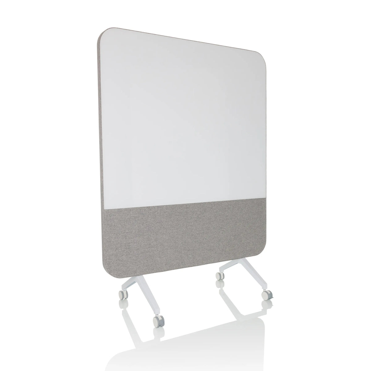 Grijs Whiteboard VISION BOARD met wit schrijfoppervlak en zwenkwielen van hjh OFFICE – 360-gradenweergave (schuin vooraanzicht 30°)