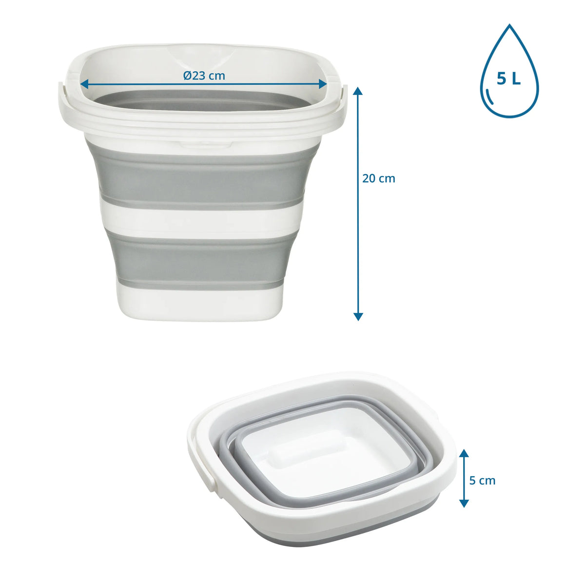 Maattekening van de Opvouwbare bak CLEAN SILE met 5 l inhoud en 20 cm hoogte van hjh OFFICE