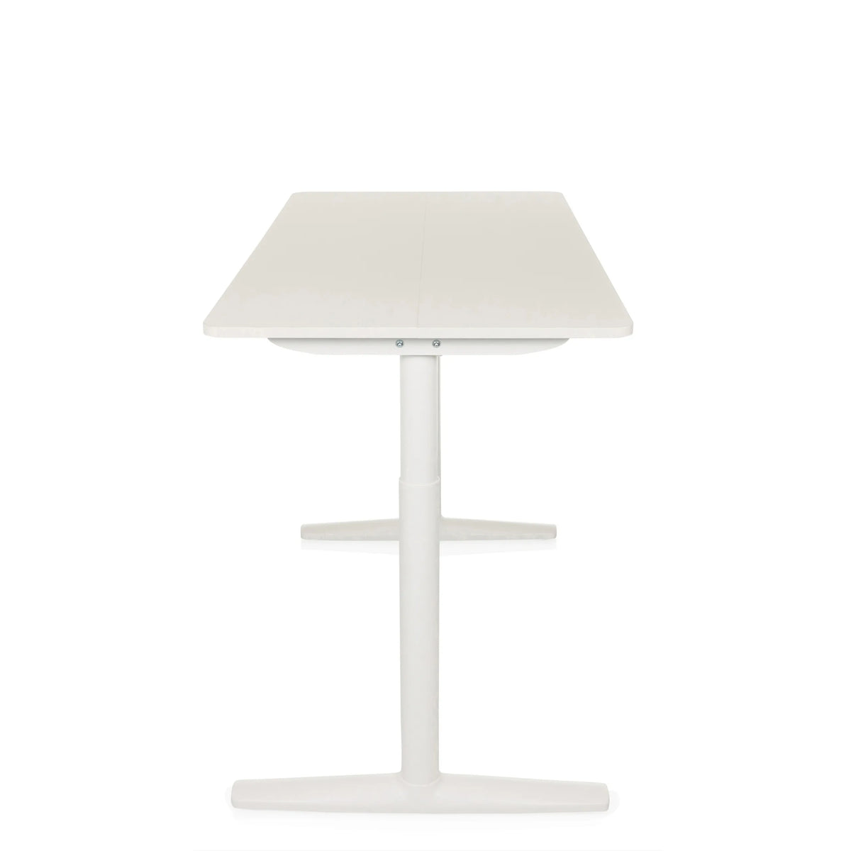 Wit elektrisch in hoogte verstelbaar bureau STAND PRO met T-poten onderstel van hjh OFFICE – 360-gradenweergave (achteraanzicht 180°)