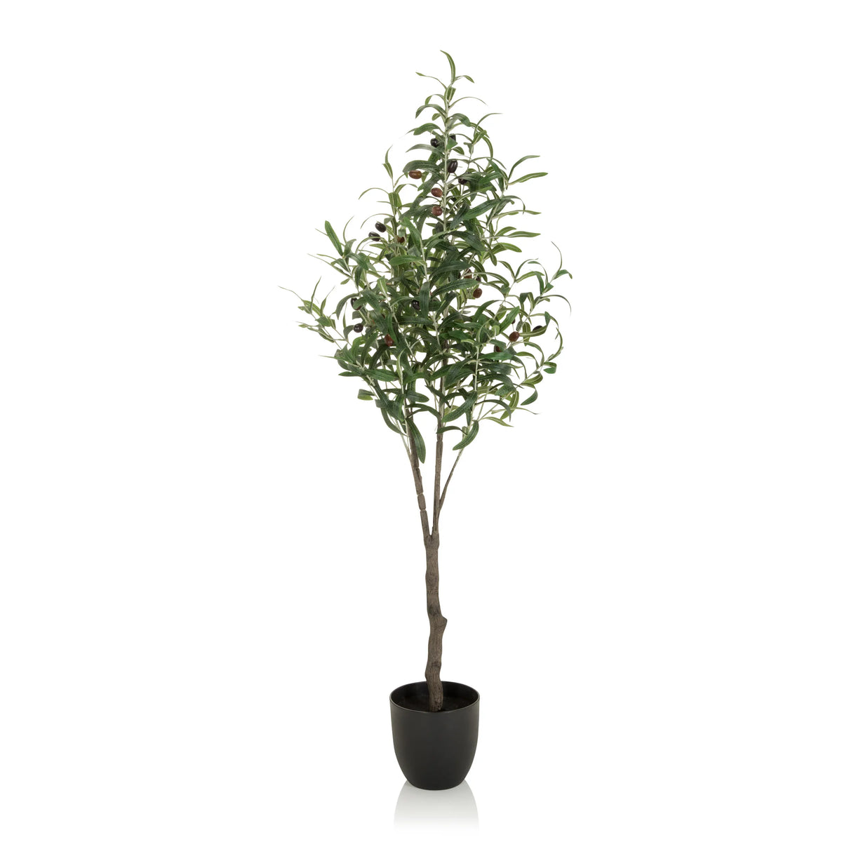 Groene Kunstplant OLIVE als olijfboom in een zwarte plantenpot van hjh OFFICE – 360-gradenweergave (vooraanzicht 0°)
