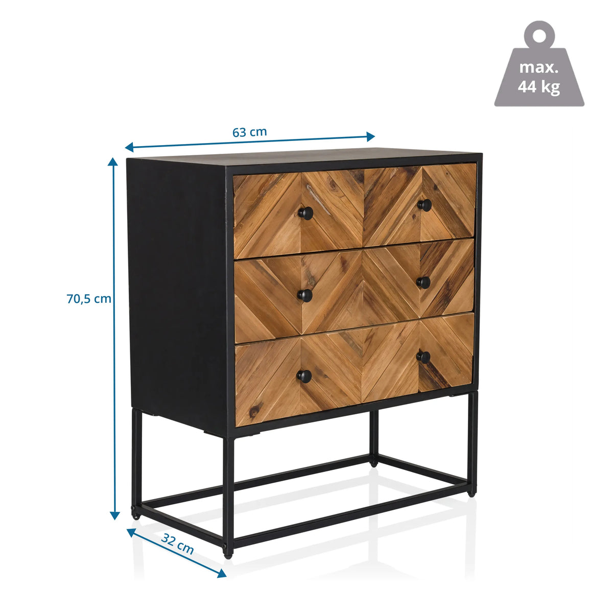 Maatafbeelding van het dressoir SANTJAGO BLACK SUN L met 63 × 32 cm en een hoogte van 70,5 cm van hjh LIVING