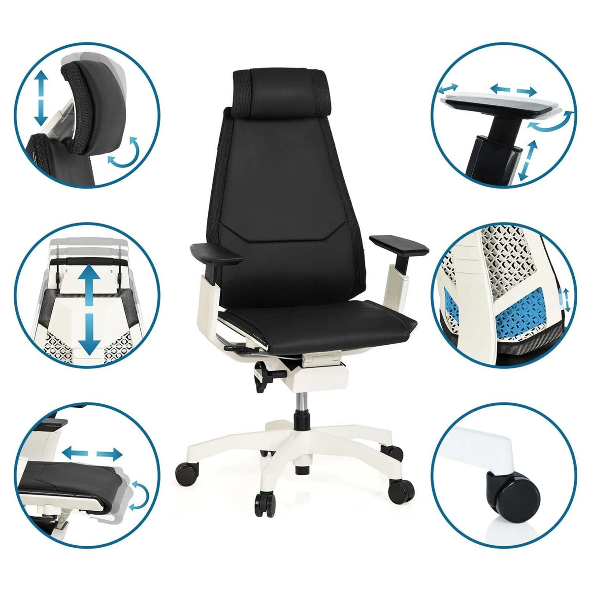 High end bureaustoel GENIDIA PRO WHITE in zwart met verschillende verstelmogelijkheden van hjh OFFICE