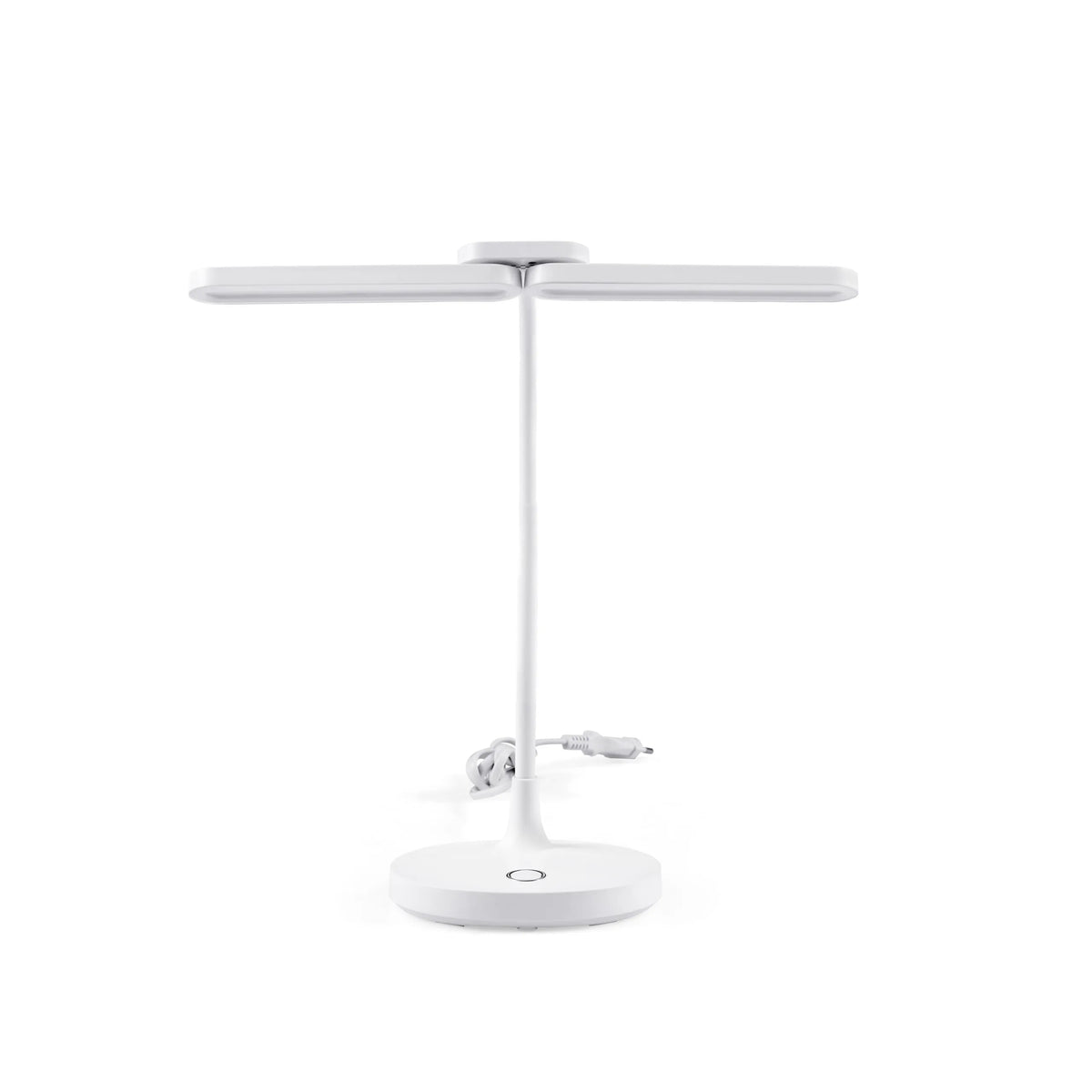 Witte bureaulamp Lumanova D6 met T-vormige lampenkop en ronde voet van hjh OFFICE – 360-gradenweergave (vooraanzicht 0°)