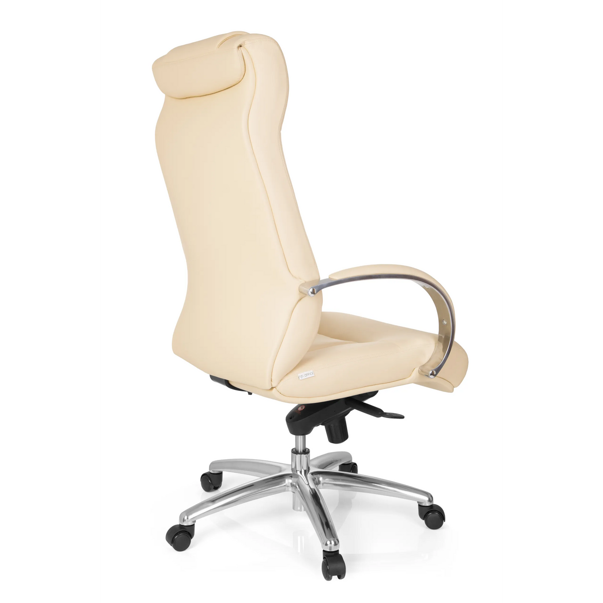 Beige bureaustoel XXL G 600 met armleuningen en vijfpoot met zwenkwielen van hjh OFFICE – 360-gradenweergave (schuin achteraanzicht 120°)