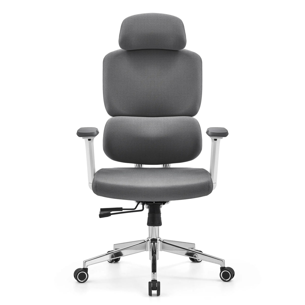 Grijze Professionele bureaustoel Ergomy WF 2 met stoffen bekleding en een vijfster-voet met zwenkwielen van hjh OFFICE – 360-gradenweergave (vooraanzicht 0°)