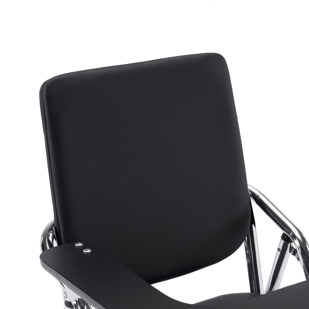 Zwarte rugleuning en armleuning van de Esto T klapstoel met chromen frame van hjh OFFICE