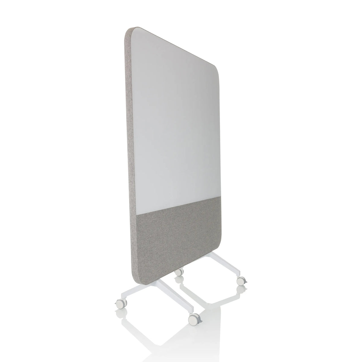 Grijs Whiteboard VISION BOARD met wit schrijfoppervlak en zwenkwielen van hjh OFFICE – 360-gradenweergave (schuin vooraanzicht 60°)