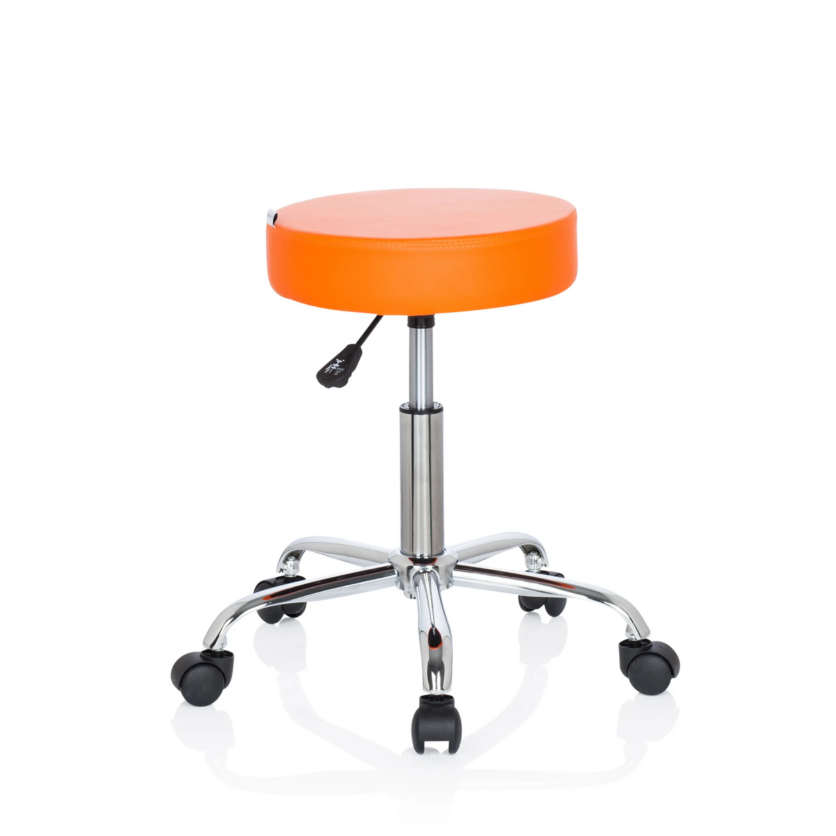 Oranje Draaikruk OPERATOR II met gasveer en vijfster-onderstel met wieltjes van hjh OFFICE – 360-gradenweergave (schuin vooraanzicht 40°)