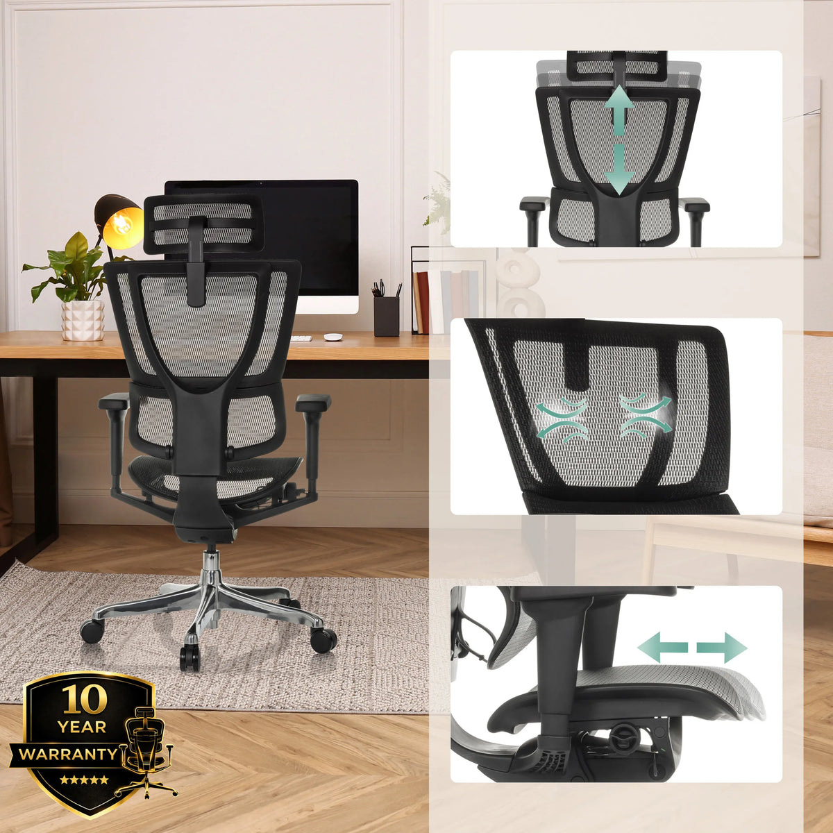 Luxe directiestoel ERGOHUMAN SLIM ULTRA GEN2 met verstelbare hoofdsteun, rugleuning en zitdiepte van hjh OFFICE