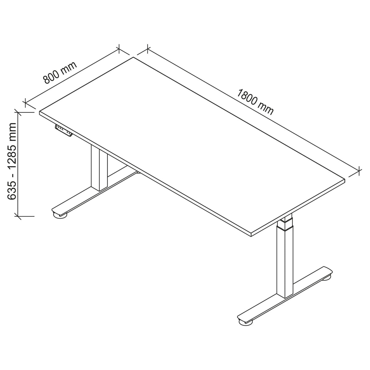 Technische tekening van het bureau XDSM 19 G van 180 × 80 cm van hjh OFFICE PRO