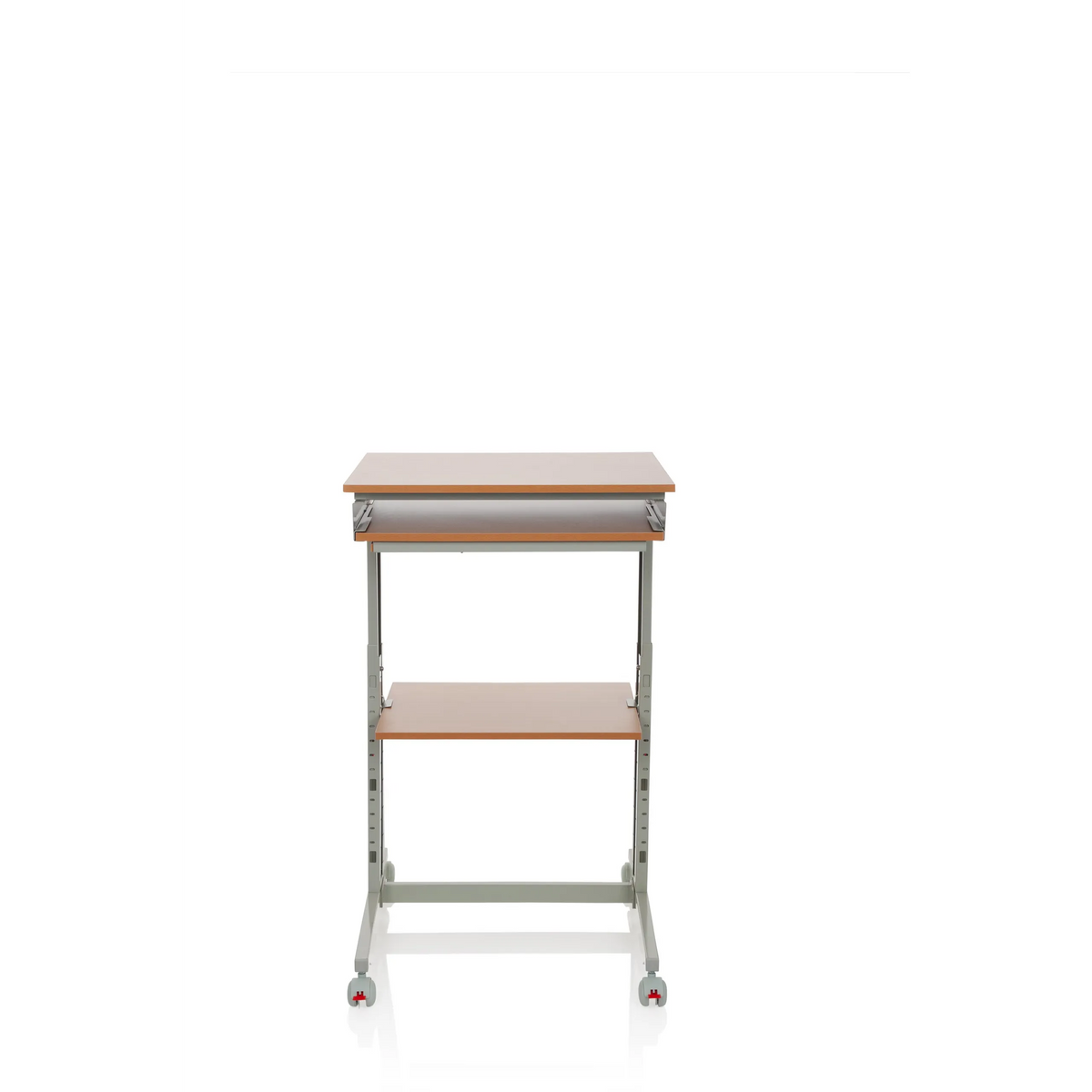 Grijs Zit- Sta bureau WORKSTATION in beuken met aflegvlak en vier zwenkwielen van hjh OFFICE – 360-gradenweergave (vooraanzicht 0°)