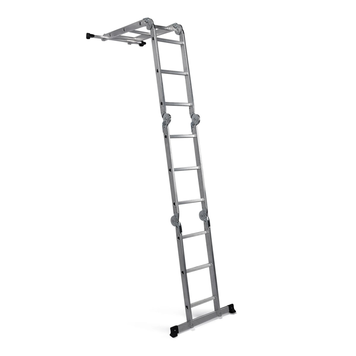 Zilverkleurige aluminium Klaptrap SOLID W3 met twaalf treden van hjh OFFICE – 360-gradenweergave (schuin achteraanzicht 144°)