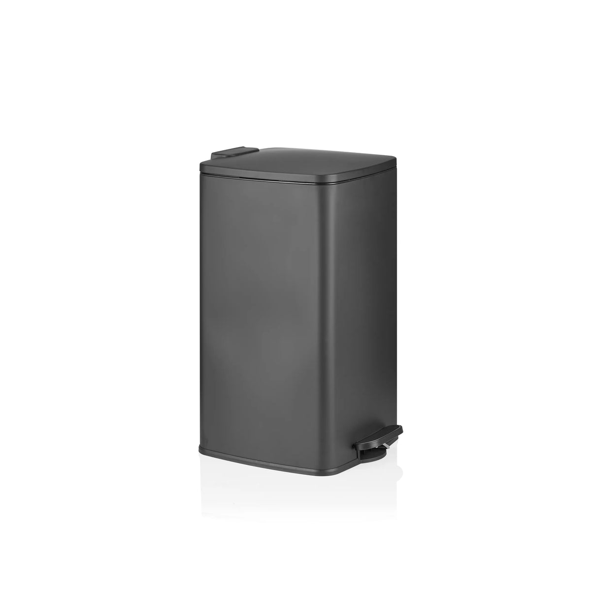 Zwarte prullenbak Clean Step 4 met deksel en voetpedaal van hjh OFFICE – 360-gradenweergave (schuin vooraanzicht 60°)