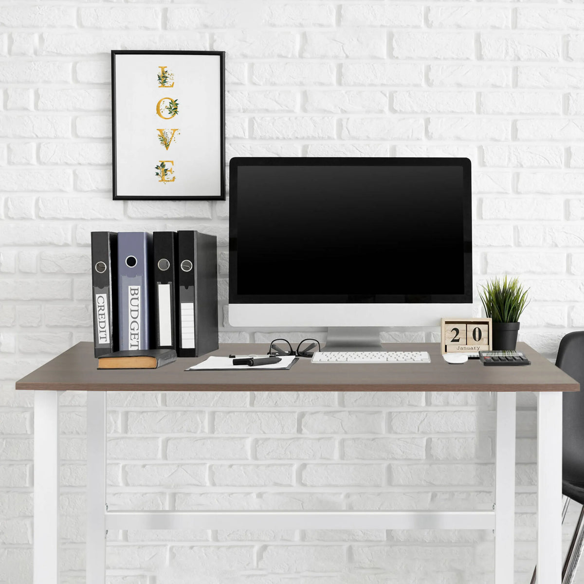 Bureau WORKSPACE LIGHT I in walnoot en wit, 120 × 60 cm van hjh OFFICE