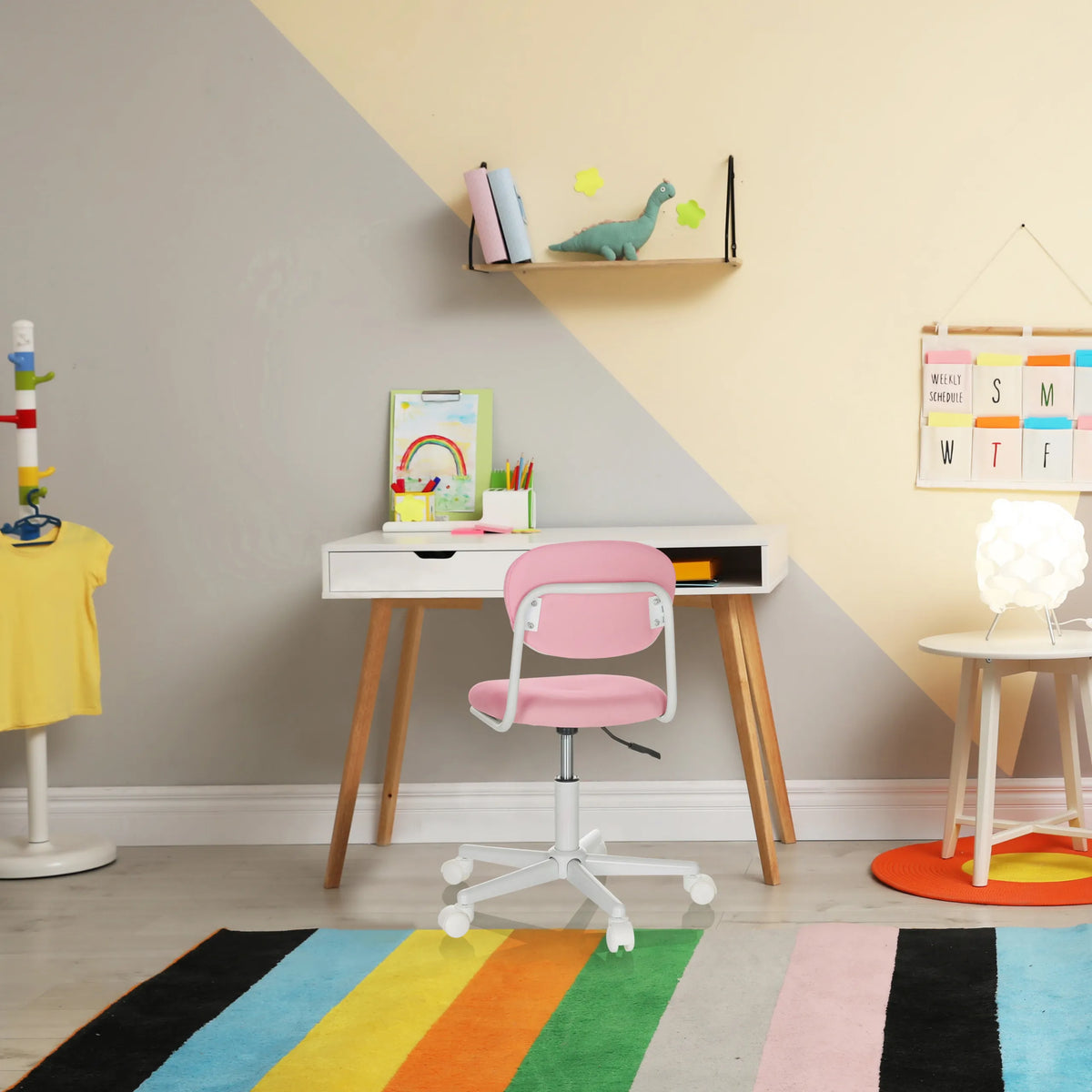 Roze Kinder bureaustoel KIDDY BASE I met wit kruisvoet en zwenkwielen van hjh OFFICE