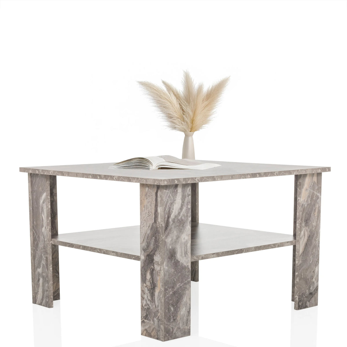 Grijze Salontafel BISMO met vierkant blad en een aflegplateau van hjh LIVING