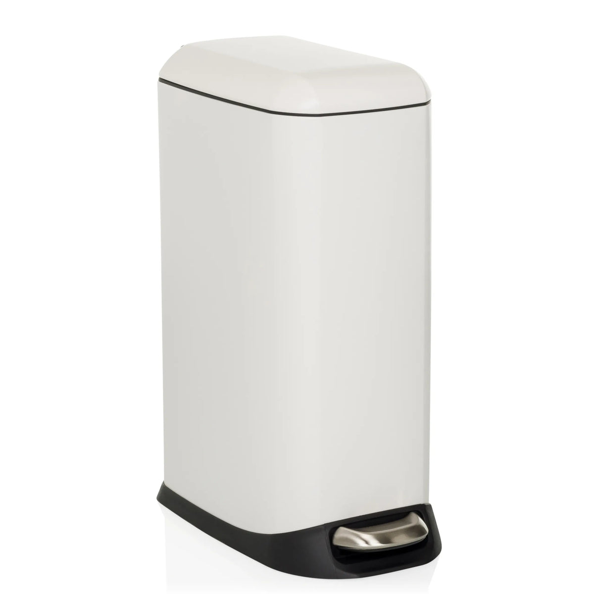 Witte prullenbak CLEAN SLIM met voetpedaal en afgerond deksel van hjh OFFICE – 360-gradenweergave (schuin vooraanzicht 30°)