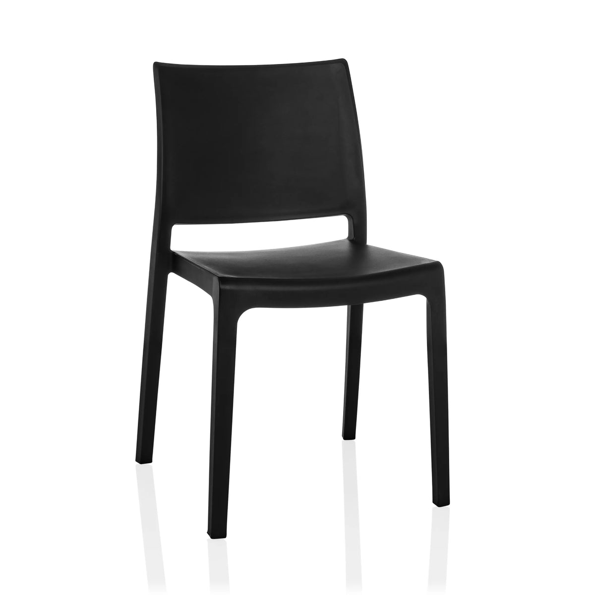 Zwarte Outdoor stoel T37 V 4 met een eenvoudige rugleuning en vier poten van hjh LIVING – 360-gradenweergave (vooraanzicht 15°)