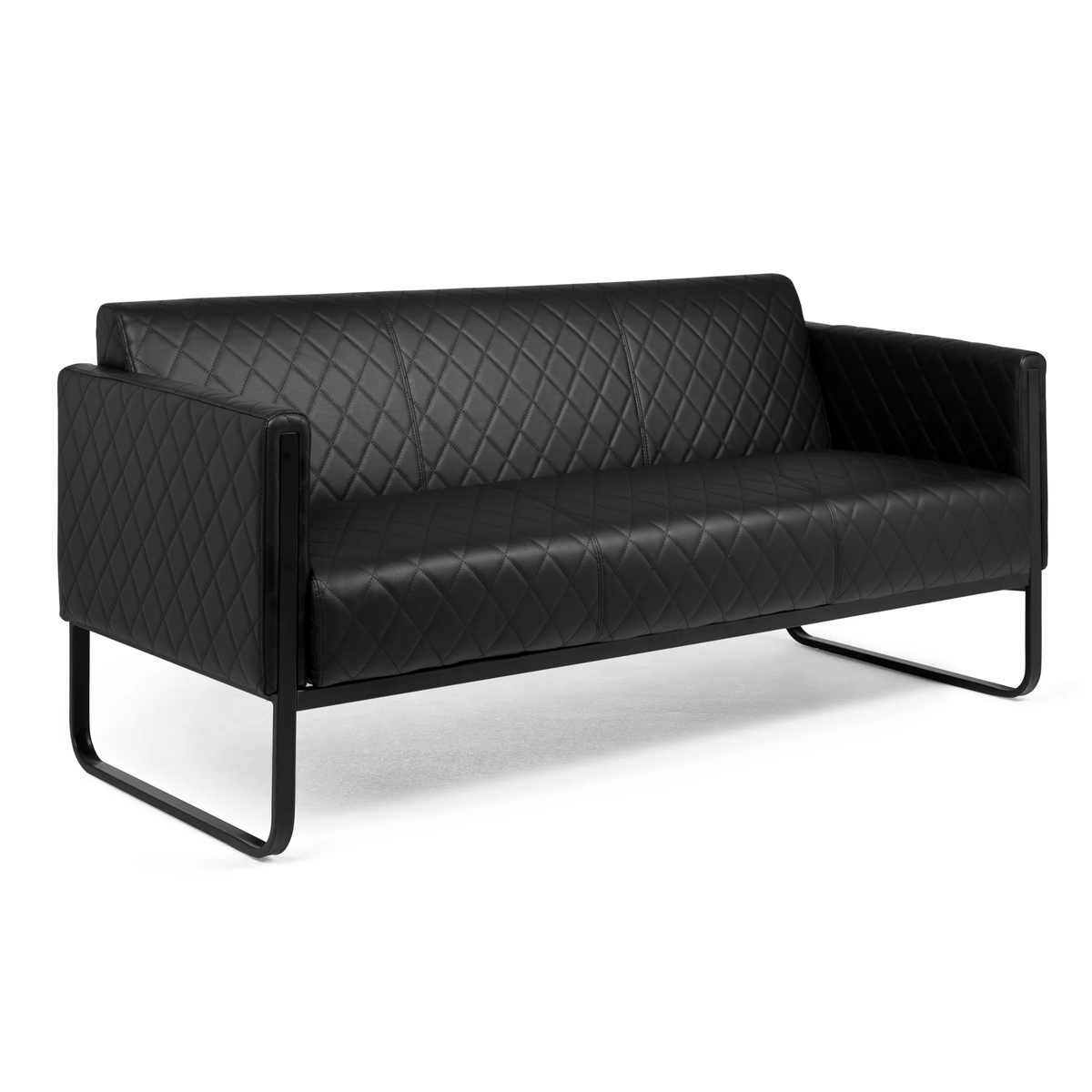 Zwarte lounge bank ARUBA BLACK met ruitstiksel en metalen frame van hjh OFFICE – 360-gradenweergave (achteraanzicht 180°)