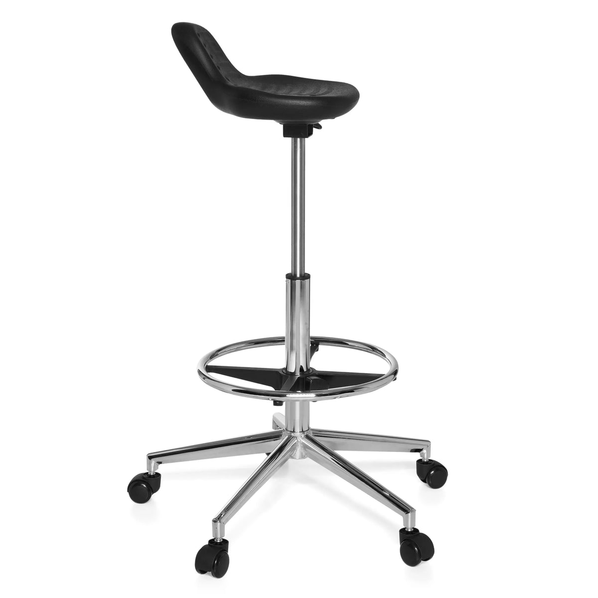 Zwarte Draaikruk TOP WORK 03 met voetring en vijfpoot met zwenkwielen van hjh OFFICE – 360-gradenweergave (zijaanzicht 80°)