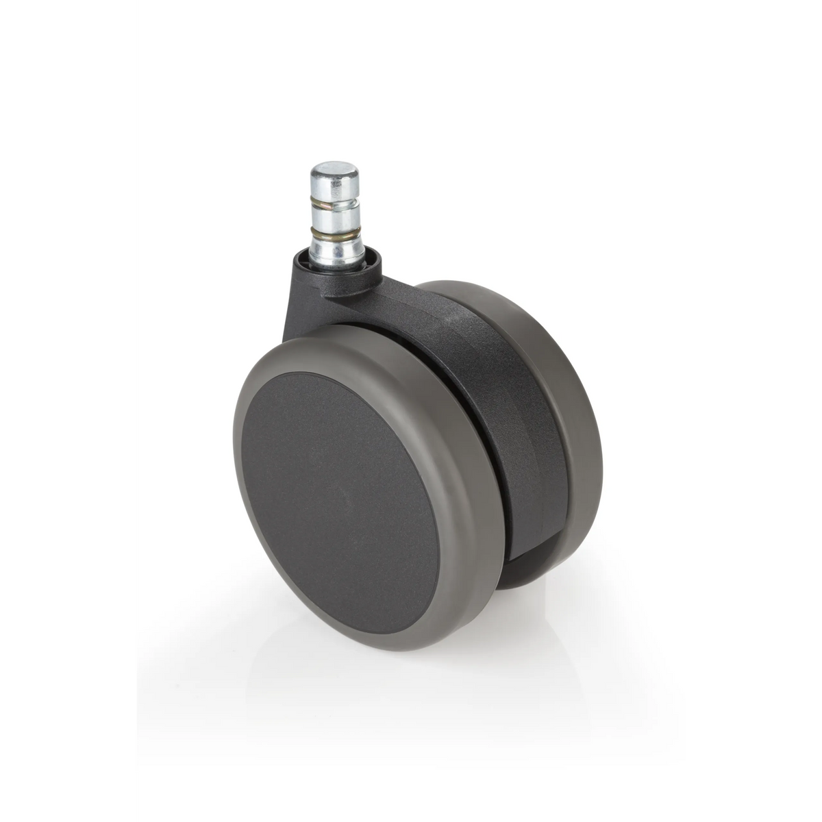 Zwarte Bureaustoelwielen 5x ROLO No-Noise 11mm/75mm voor harde vloeren met zilverkleurige metalen pen van hjh OFFICE – 360-gradenweergave (achteraanzicht 180°)