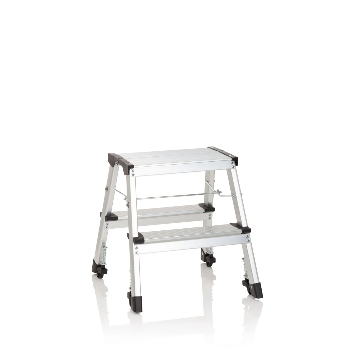 Zilveren aluminium Klaptrap SOLID VI met twee treden van hjh OFFICE – 360-gradenweergave (vooraanzicht 20°)