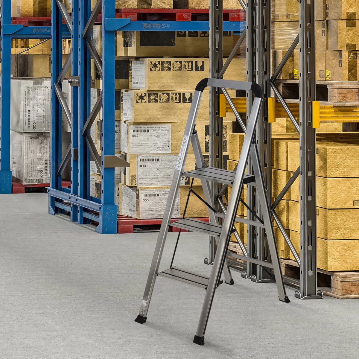 Klaptrap SOLID V met drie treden van aluminium van hjh OFFICE