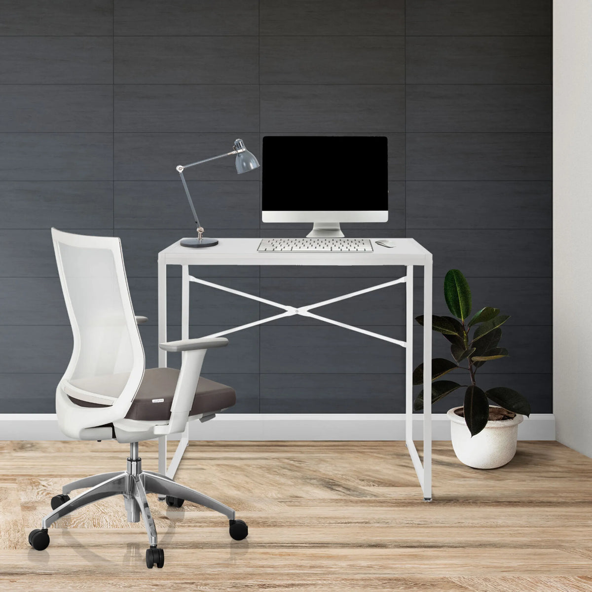 Wit Bureau EASY UP H I met afmetingen 78 x 46 cm en kruisframe van hjh OFFICE