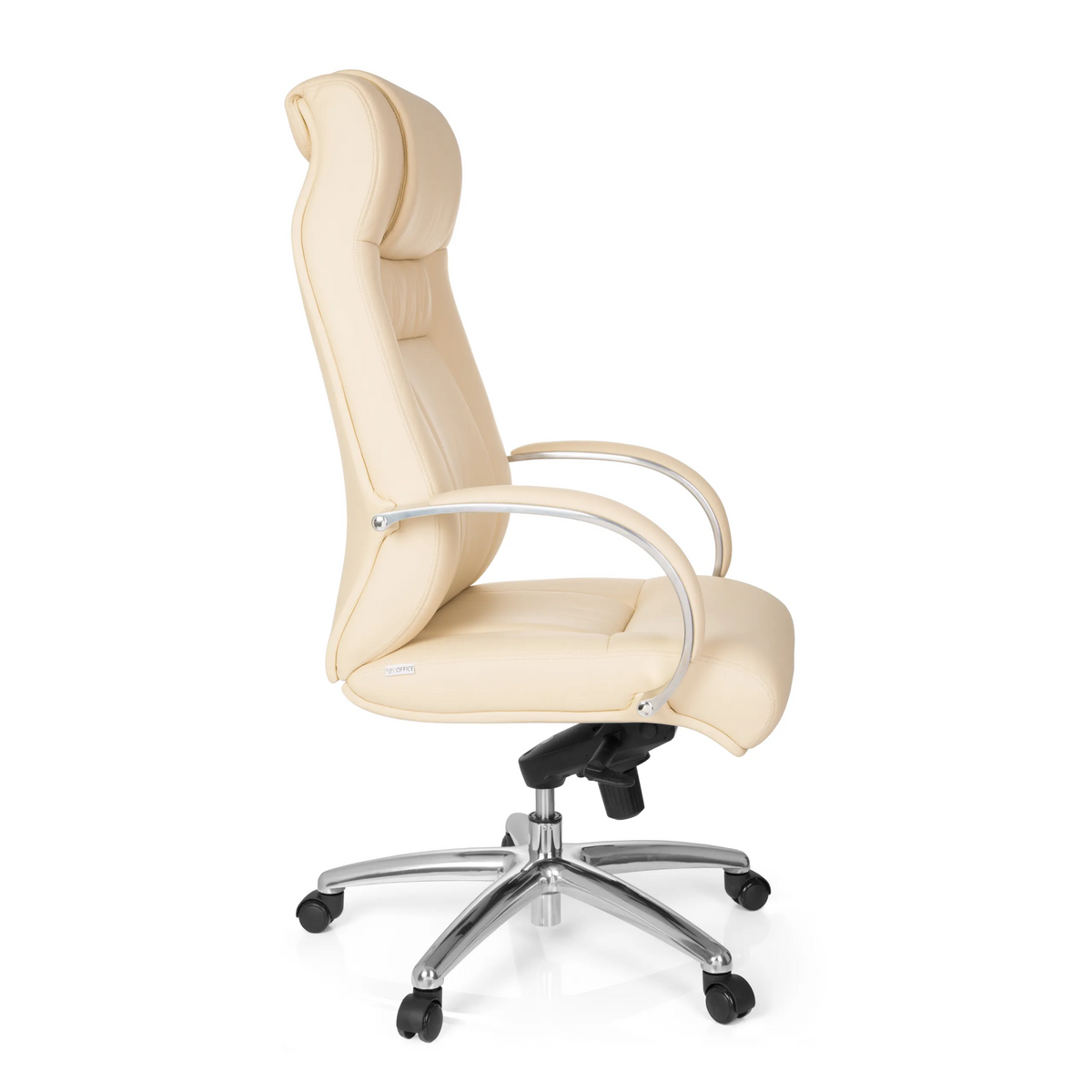 Beige bureaustoel XXL G 600 met armleuningen en vijfpoot met zwenkwielen van hjh OFFICE – 360-gradenweergave (zijaanzicht 80°)