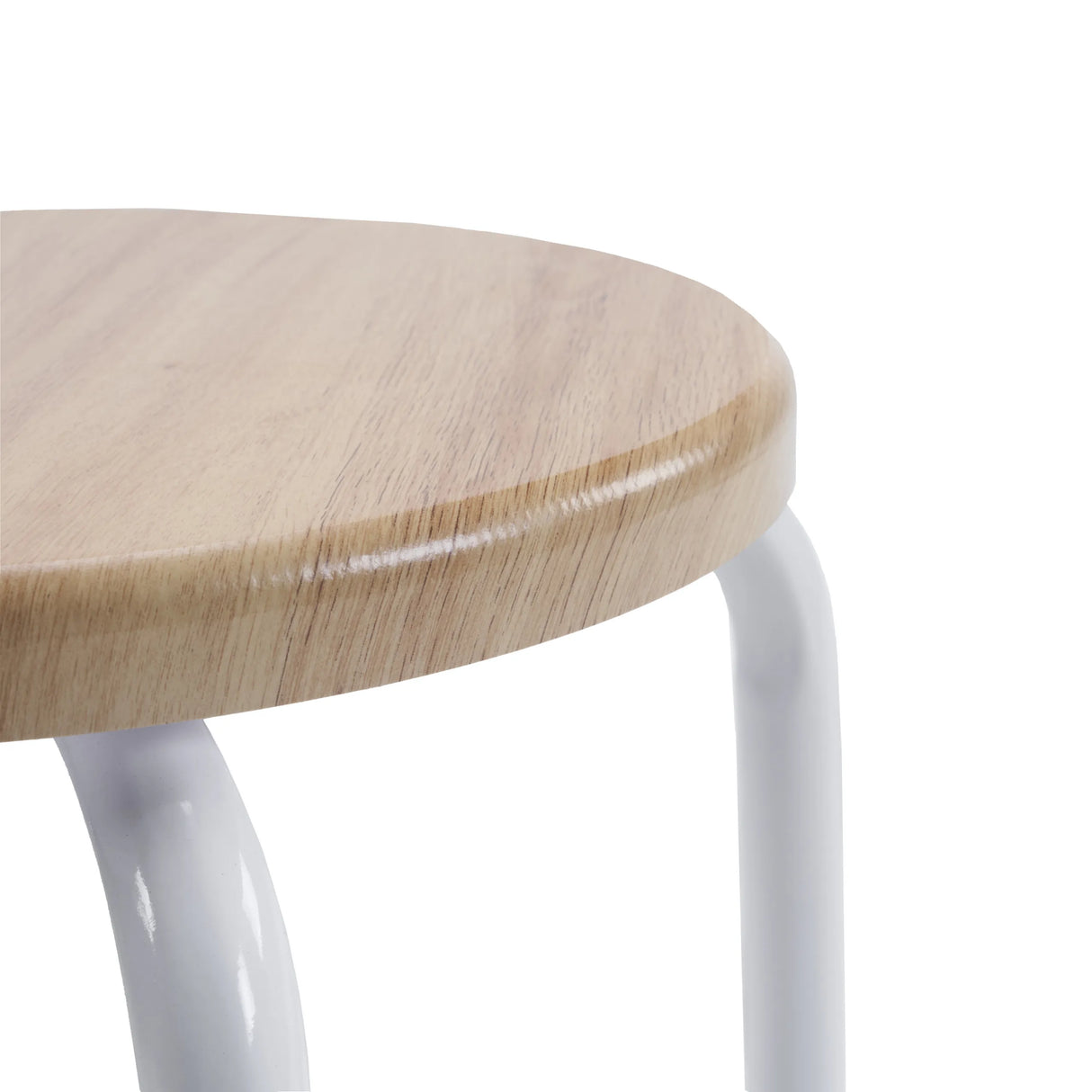 Ronde zitting in eikenlook met wit frame van de ALRANDA kruk van hjh LIVING
