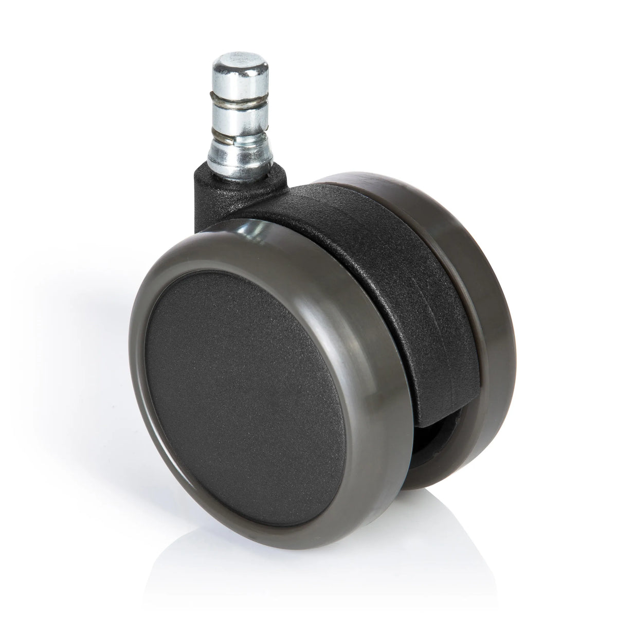 Zwarte Bureaustoelwielen 5x ROLO No-Noise 11mm/65mm voor harde vloeren met zilverkleurige metalen pin van hjh OFFICE – 360-gradenweergave (vooraanzicht 0°)