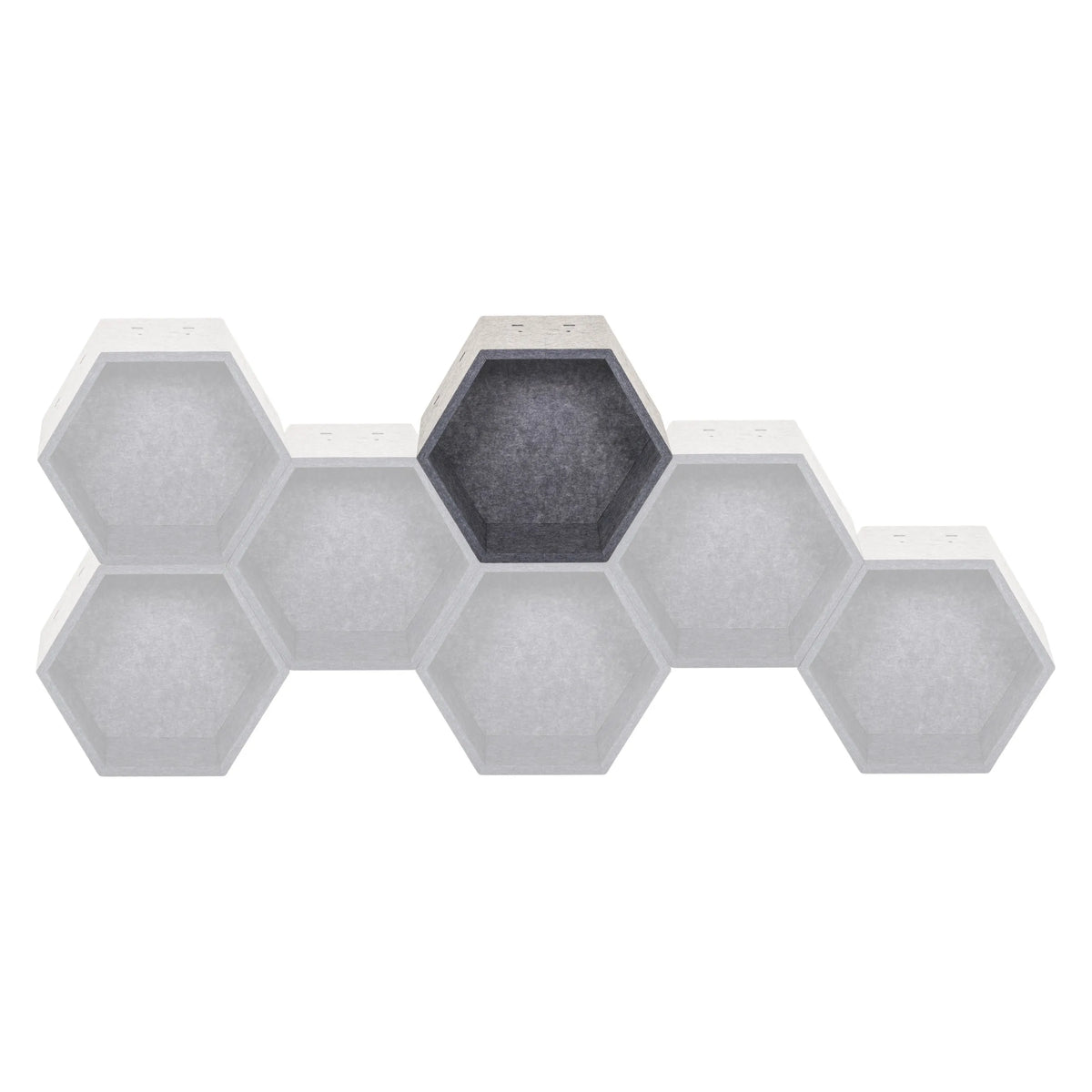 Honingraatvormige scheidingswanden FLEXMIUT STORE S in grijs met zes hexagonale elementen van hjh OFFICE