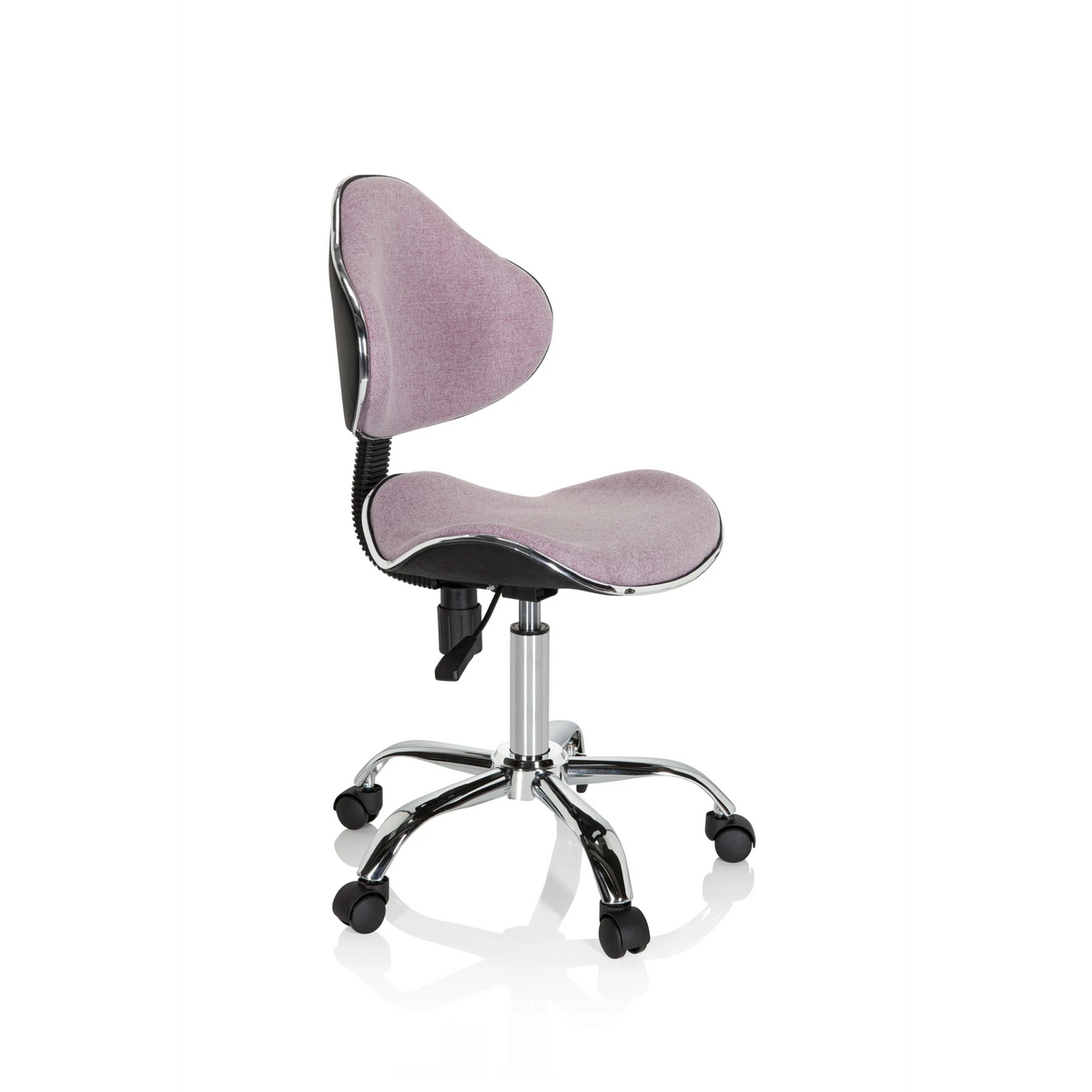 Roze Kinder bureaustoel KIDDY GTI-3 met glanzend onderstel en vijf zwenkwielen van hjh OFFICE – 360-gradenweergave (schuin vooraanzicht 60°)