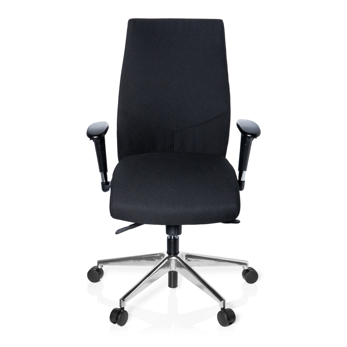 Schwarzer Profi-Bürostuhl PRO-TEC 250 mit Armlehnen und Fußkreuz mit fünf Rollen von hjh OFFICE – 360-Grad-Ansicht (Frontansicht 0°)