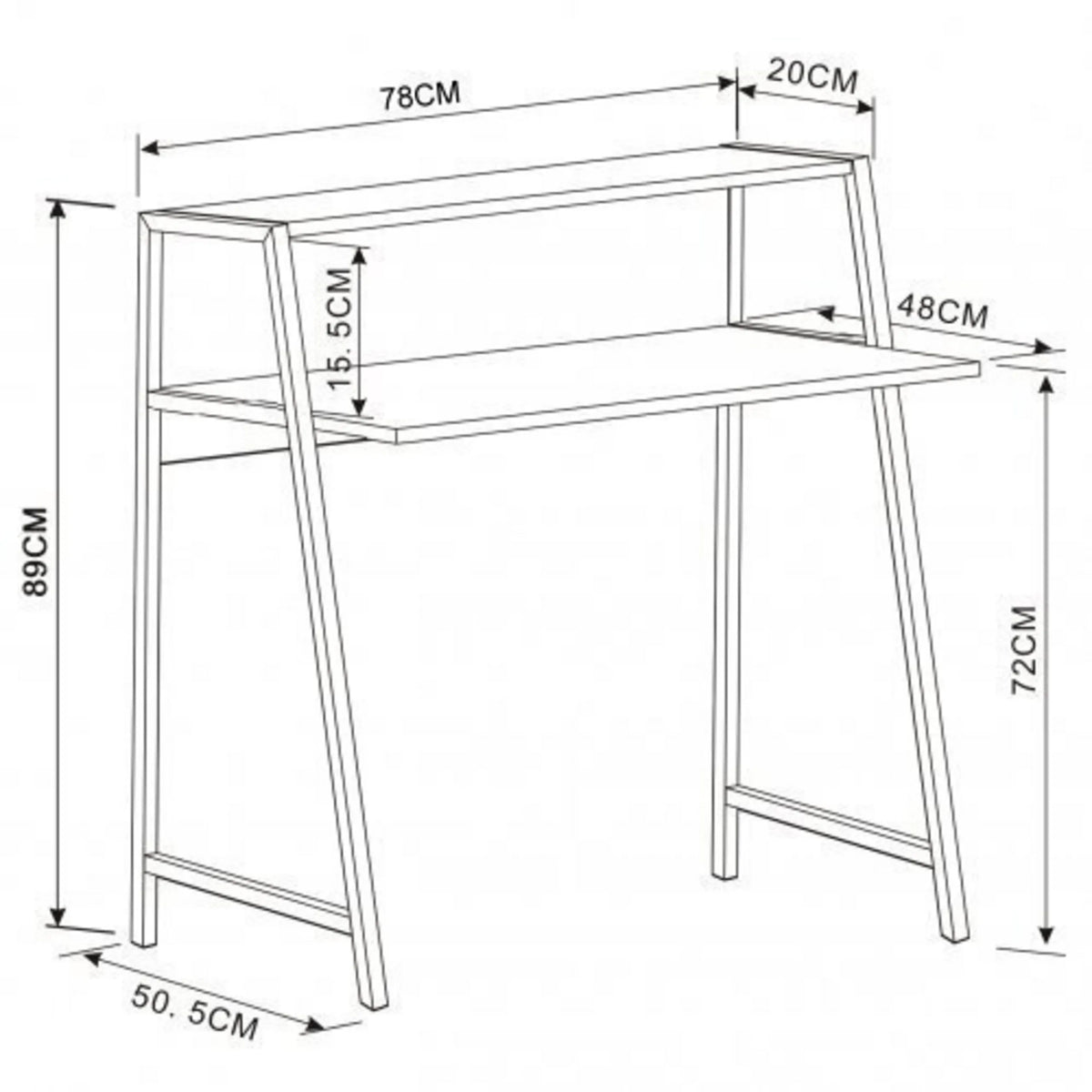 Technische tekening van het Bureau DUMONT van 78 × 50,5 cm van hjh OFFICE