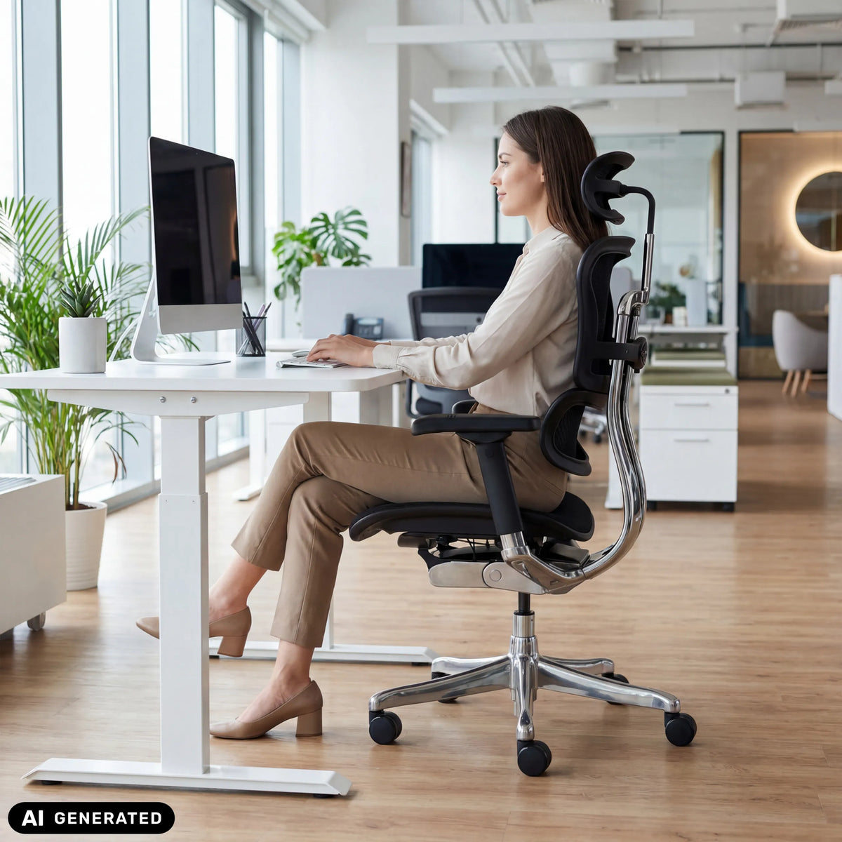Luxe directiestoel ERGOHUMAN GEN2 met hoofdsteun en netstof in zwart van hjh OFFICE (AI-gegenereerde afbeelding)