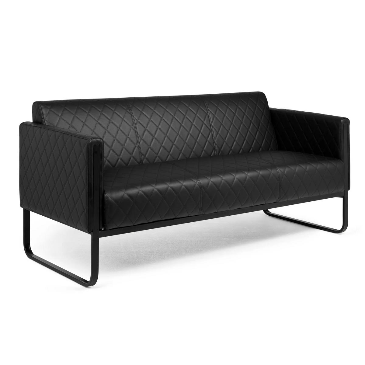 Schwarzes Loungesofa ARUBA BLACK mit Rautensteppung und Metallgestell von hjh OFFICE – 360-Grad-Ansicht (Rückenansicht 180°)