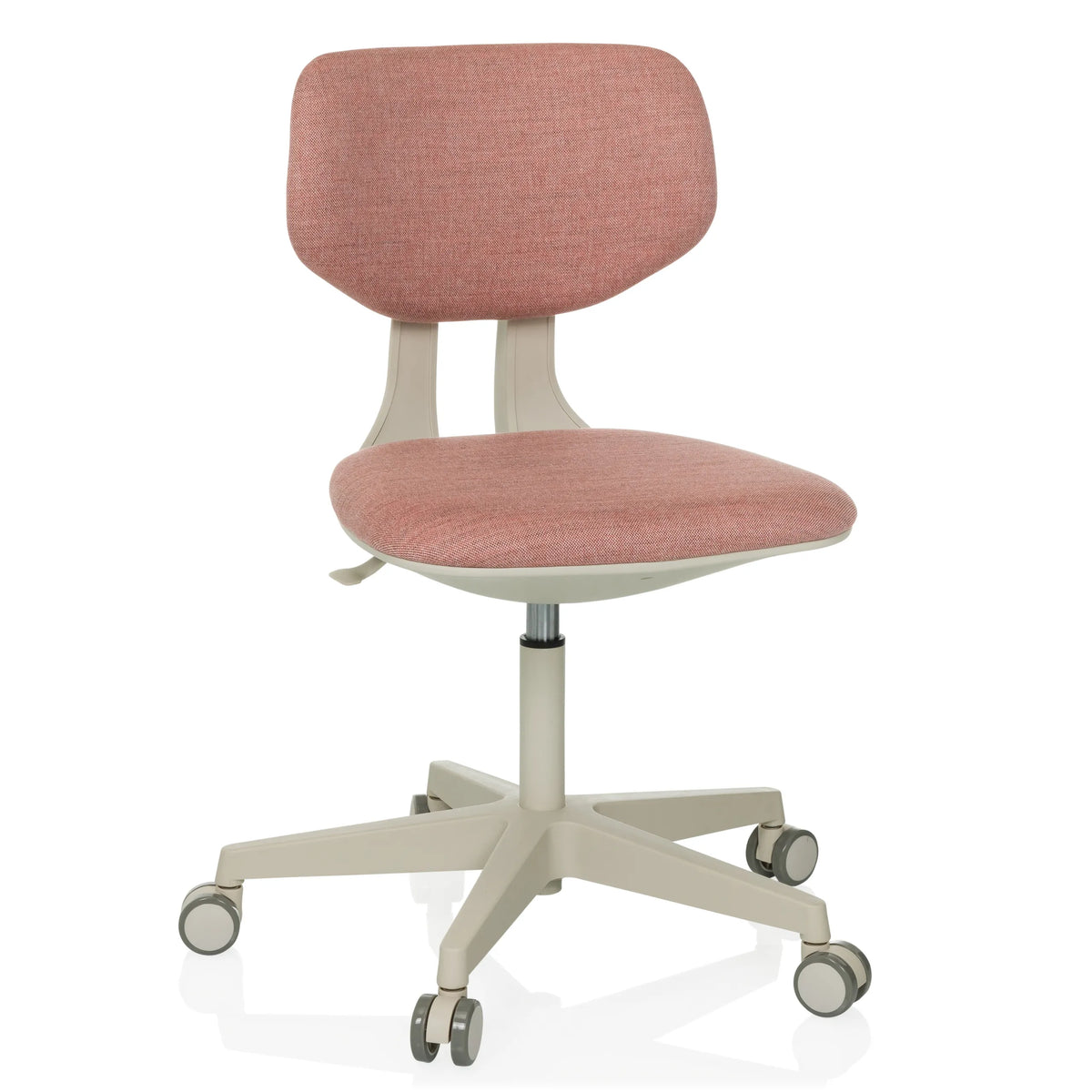 Roze Kinder bureaustoel KID CLASSIC met gewatteerde zitting en vijfpoot met zwenkwieltjes van hjh OFFICE – 360-gradenweergave (vooraanzicht 15°)