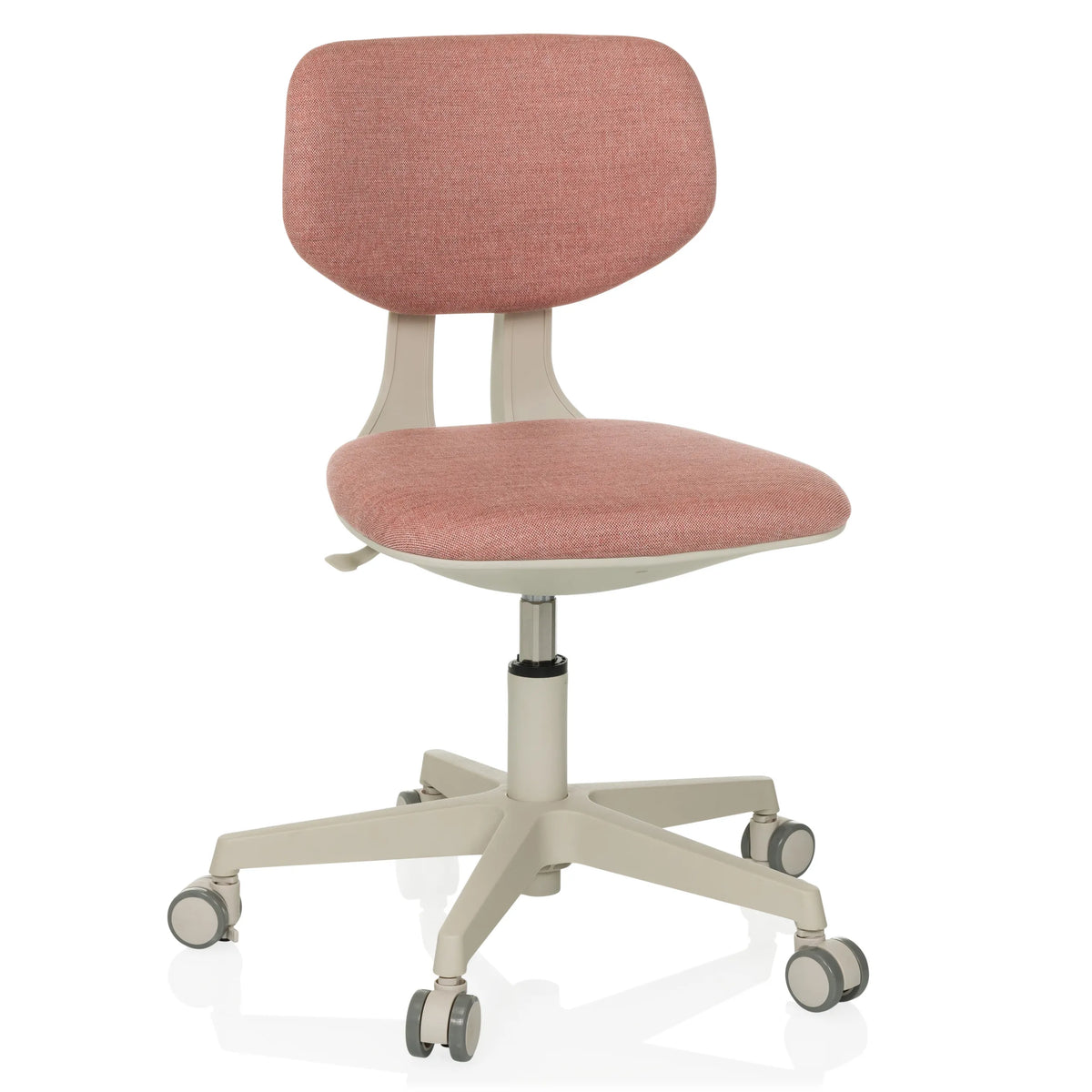 Roze Kinder bureaustoel KIDDY CLASSIC met gewatteerde zitting en vijfpotig kruis met wielen van hjh OFFICE – 360-gradenweergave (vooraanzicht 15°)