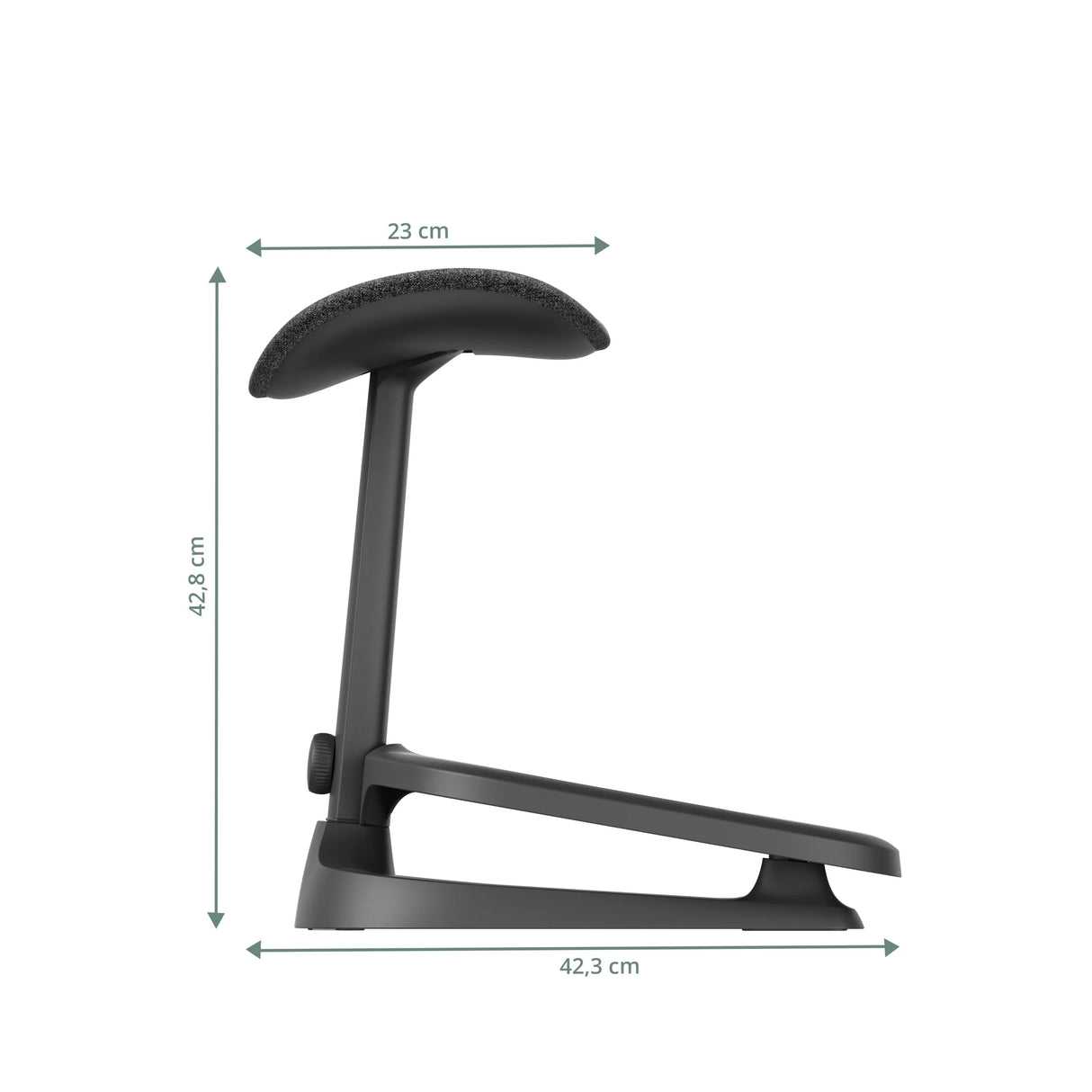 Maattekening van de LiberNovo Omni StepSync voetensteun met een hoogte van 42,8 cm en breedte van 42,3 cm van Libernovo