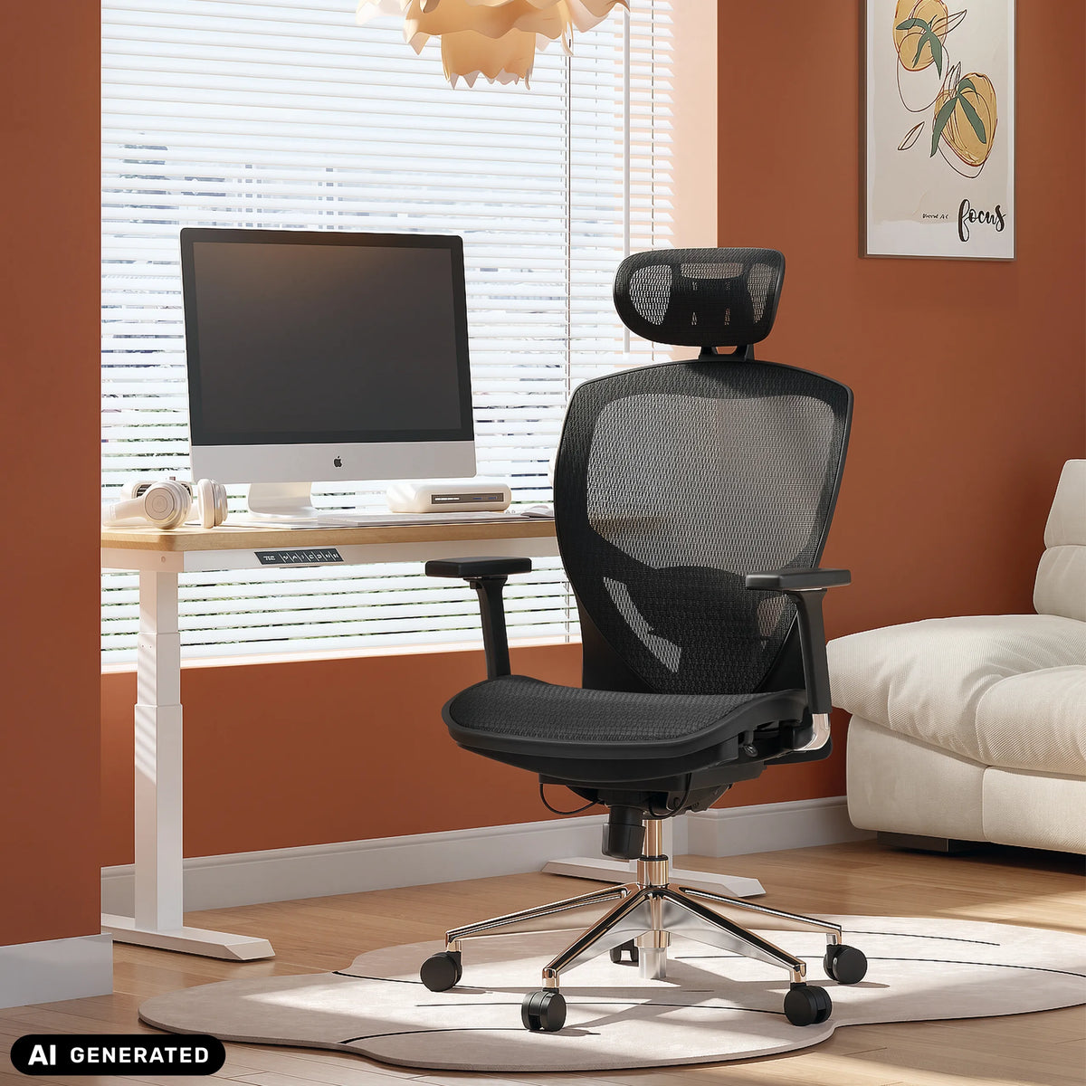 Zwarte High end bureaustoel VENUS ONE met netrugleuning en hoofdsteun van hjh OFFICE