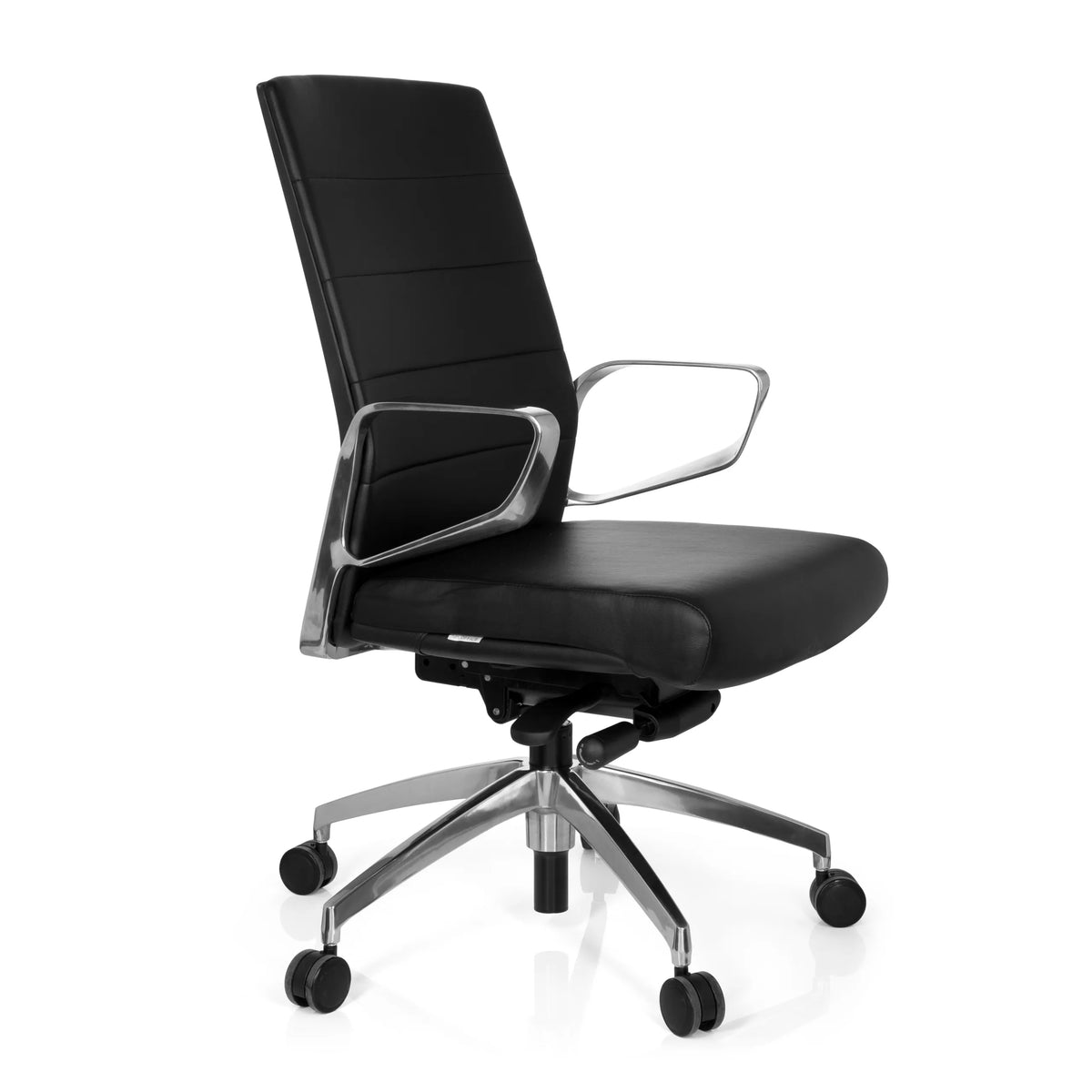 Zwarte Professionele bureaustoel PROVIDER met gestoffeerde bekleding en voetkruis met vijf wielen van hjh OFFICE – 360-gradenweergave (schuin vooraanzicht 60°)