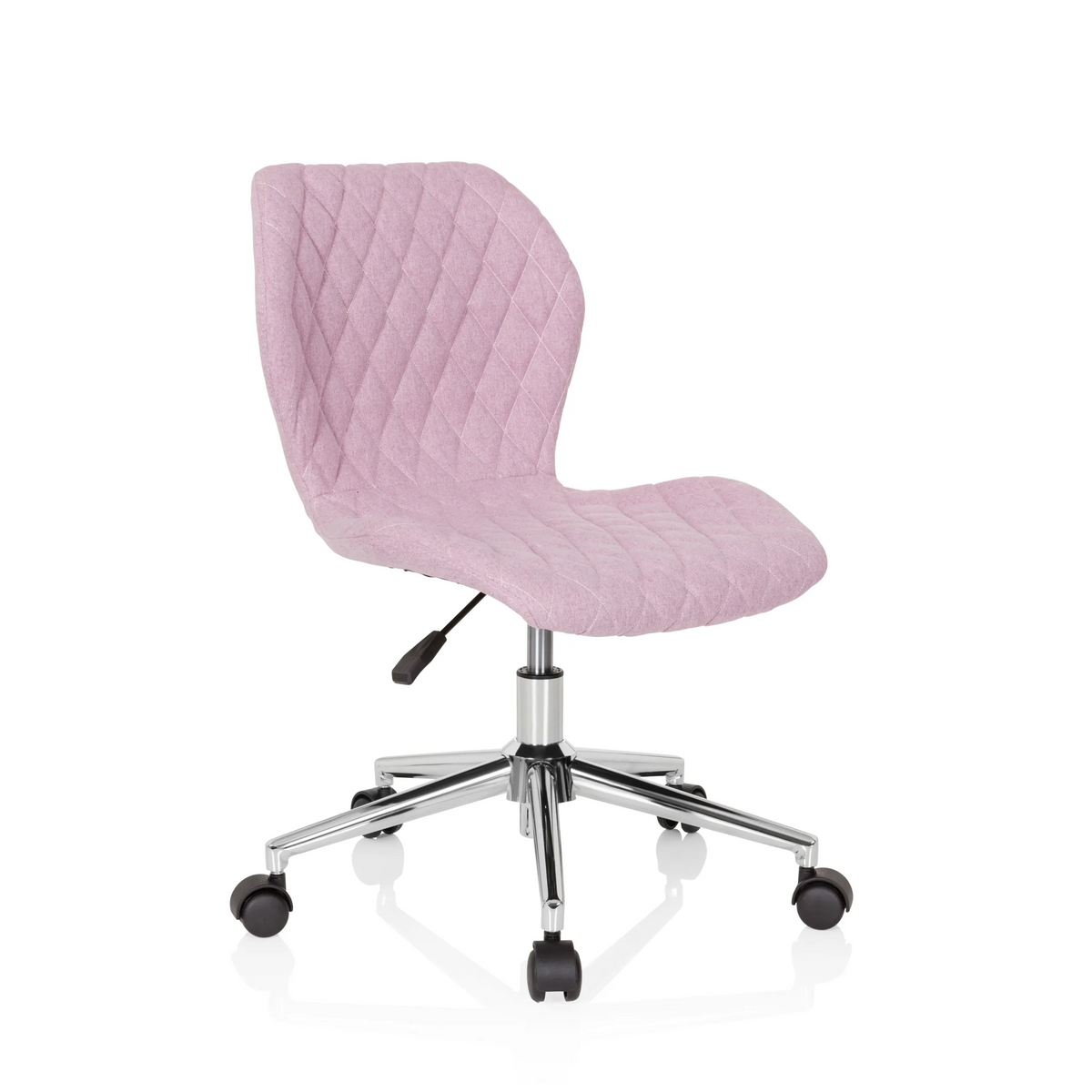 Roze Kinder bureaustoel JOY II met stikseloptiek en vijfpoot onderstel met wieltjes van hjh OFFICE – 360-gradenweergave (schuin vooraanzicht 40°)